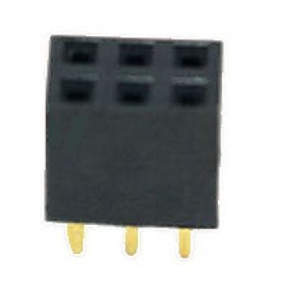 Pin header female pinsocket 2x3-pin 2.54mm pitch zwart